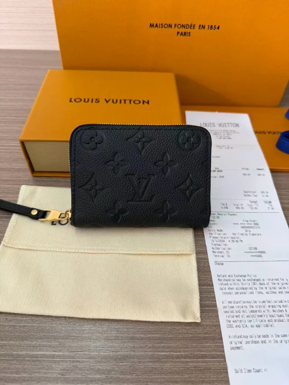 Louis Vuitton Black Embossed Monogram Zip Wallet